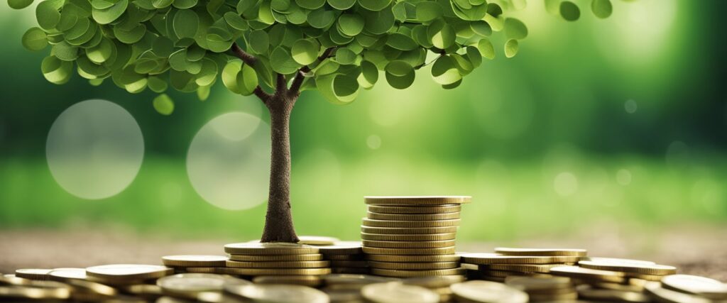 green finances of money and tree